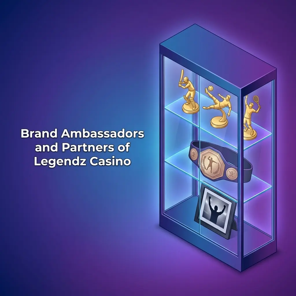 Legendz Casino brand ambassadors and partnerships page with promotions section highlighted for US market updates